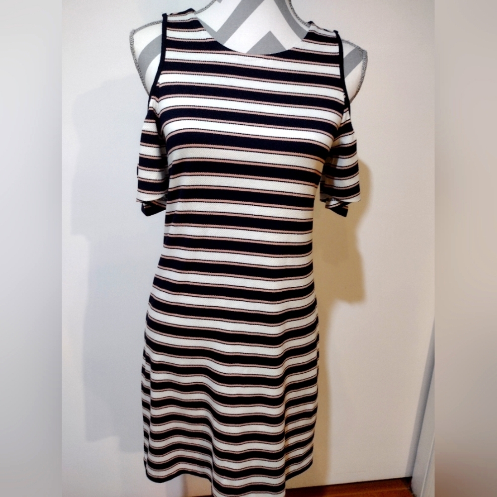 Ann Taylor Striped cold shoulder dress